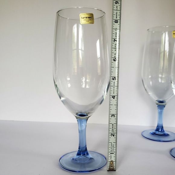 4 Luminarc Blue Stemware Glass Set 14oz Sangria Water Ice Tea Goblets Vtg France - Picture 6 of 7